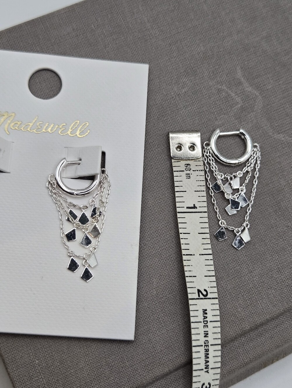 Madewell Silver Stacked Chain Huggie Hoops Earrings Industrial $58 Industrial - Picture 3 of 5